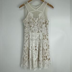 Francesca's Ivory Lace Sheer Short Wedding Formal Spring Floral Dress Size Small